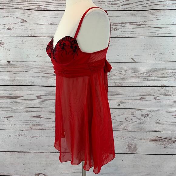 Inner Secrets red black negligee sheer - Picture 3 of 8